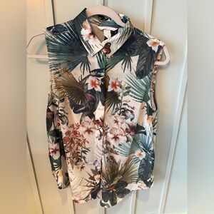 H&M Tropical Floral Sleeveless Blouse - Green and White